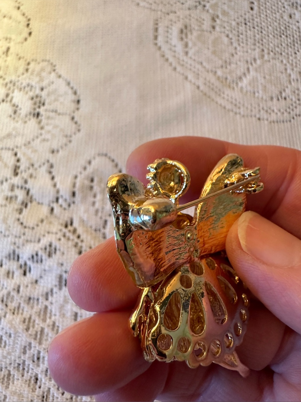 Gold Fairy Brooch/Pendent with Black Skirt and Multicolor Crystals. Moving legs. - Picture 5 of 5